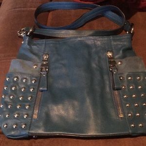 B Makowsky Blue Leather Handbag w/studs
